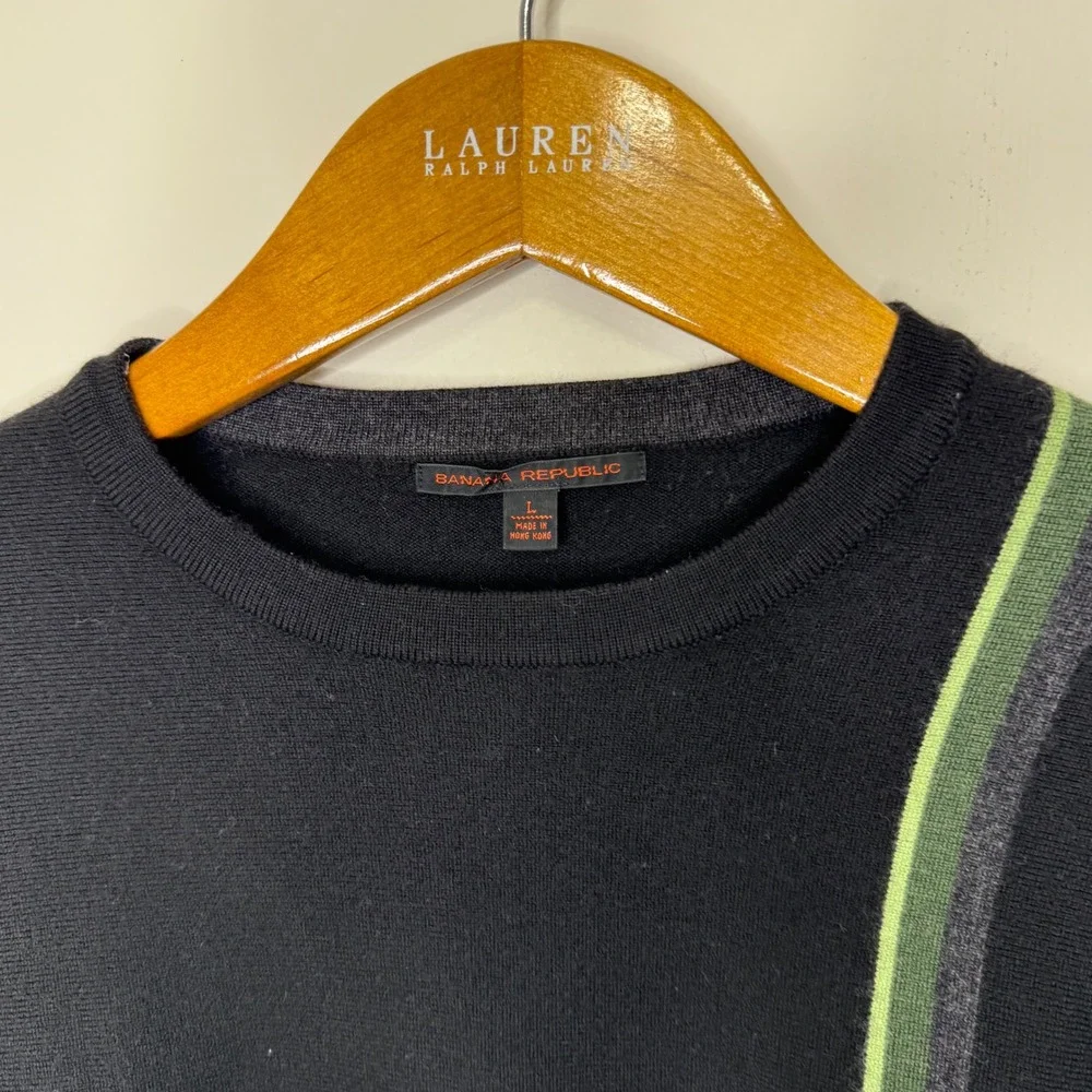 Vintage Banana Republic Wool Sweater Mens‎ Large Black/Green Stripe